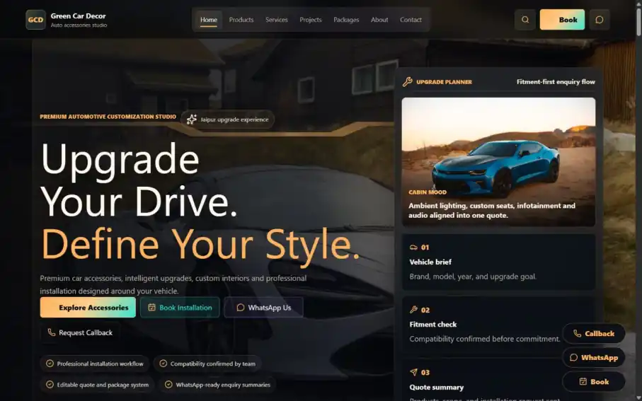 Green Car Decor project interface preview by Sati Tech